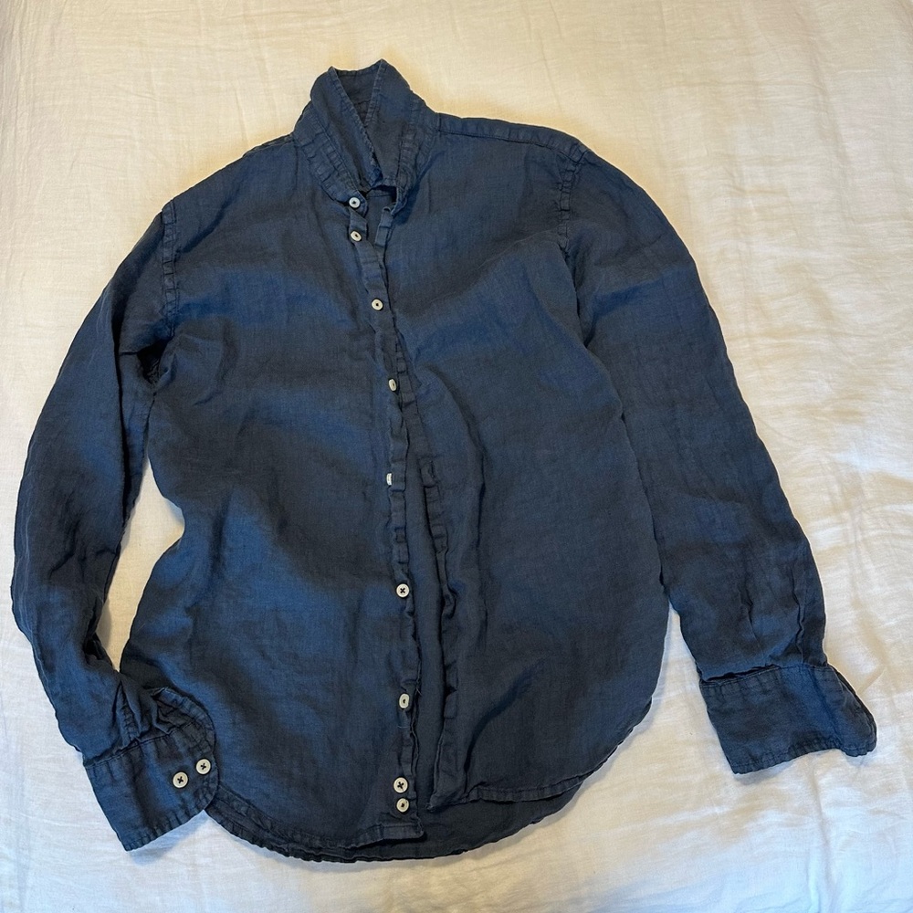 Sorrento Navy Blue Linen Button Down